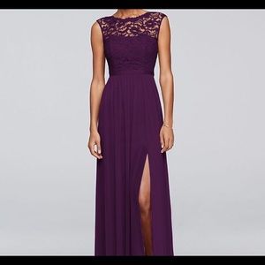 David’s Bridal Lace Bodice Plum Dress F19328